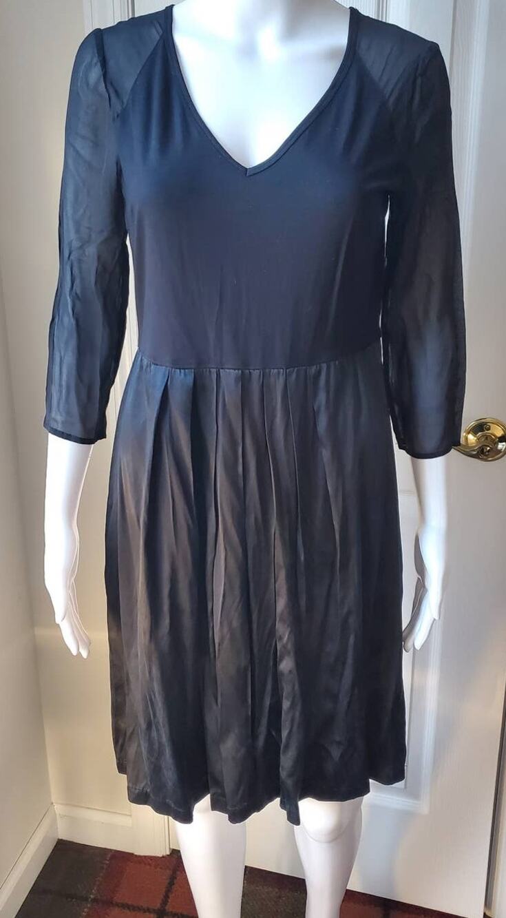 DKNY Dress Silk Pleated Skirt Sheer Top LBD Wedding Guest Cocktail Party Date